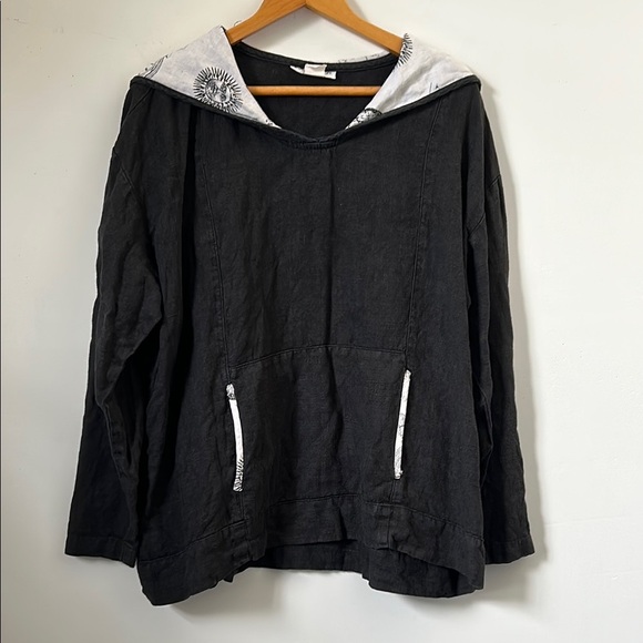 Camille and Co 100% Linen L Black Hooded Pullover Whimsigoth USA Made Natural - Picture 1 of 16